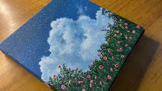 Flowers with blue sky and cloudseasy acrylic painting for beginners acrylicpainting 26 [upl. by Nahk]