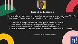 Freinage d’un véhicule  Temps d’arrêt distance parcourue et vitesse  Exercice de cinématique [upl. by Urias]