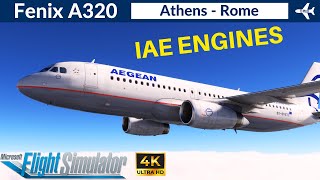 MSFS Fenix A320 Aegean Airlines  Athens to Rome  VATSIM Full flight  4K Ultra HD [upl. by Irrem]