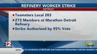 Teamsters members at Marathon refinery in Detroit go on strike [upl. by Eenalem577]