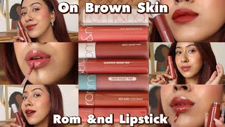 Best Rom ampnd Lipshades on Brown Skin  Swatches  Korean Lip Tints [upl. by Ettennej302]