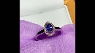 Real tanzanite halo cluster ring real diamond white gold teardrop pear [upl. by Spillar]