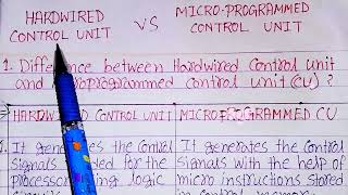 Difference between hardwired control unit and microprogrammed CUhardwired CU vs microprogrammed CU [upl. by Tristram11]