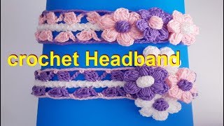 DIadema tejida a ganchillo con flores en 3D punto puff  crochet headband [upl. by Premer]