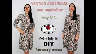 DIY Cómo hacer un vestido abotonado Tutorial PATRONES Y COSTURA Buttoned dress [upl. by Ahsimek]