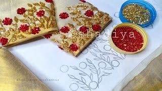 Onam specialEye catching beadwork and sequins flower embroidery design for saree blouse sleeve [upl. by Todhunter]