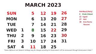 March Calendar 2023 [upl. by Ozan35]