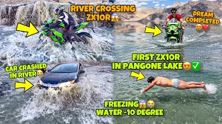 First Zx10r😱 inside Pangong Lake😍 Most Dangerous Water Crossing😱 Preparation for Ladakh Ride [upl. by Ling]