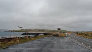 Windy landing at Sumburgh Airport Shetland Islands Scotland [upl. by Eniawtna152]