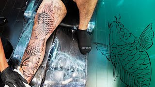 SHADING HIS HUGE JAPANESE KOI FISH SLEEVE [upl. by Drageruaeb]