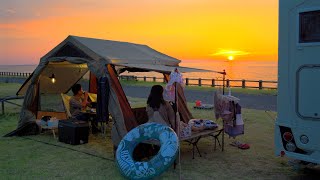 【海キャンプ】心震える感動のマジックアワー｜夏のキャンプ飯で至極の時｜キャンピングカー車中泊｜BougeRV CR Proポータブル冷蔵庫 [upl. by Neelyaj513]