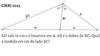 CMRJ 2023 Teorema da bissetriz interna e lei dos cossenos para medir o lado de um triângulo [upl. by Parlin]