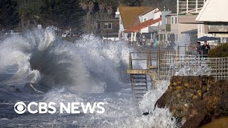 Massive waves pound California coastline flooding streets [upl. by Verda]