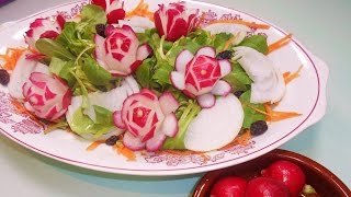 FLORES DE RABANITO DECORACIÓN ENSALADAS FACIL  Radish FLOWERS DECORATION SALADS [upl. by Nira107]