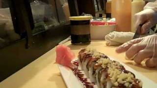 Salmon Skin Unagi Roll  Sushividscom [upl. by Ahsilrac]