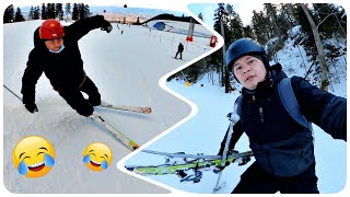 ⛷️ Căzături la ski în Poiana Brașov Tata învață să schieze ❄comedie❄ [upl. by Nogas]