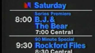 NBC  BJ and the Bear Rockford Files Promo 1979 [upl. by Nalahs]