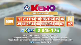 Tirage du midi Keno® du 02 janvier 2023  Résultat officiel  FDJ [upl. by Quill]