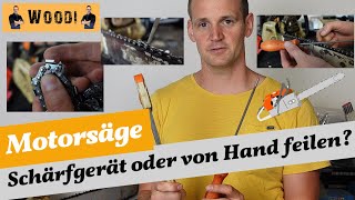 Motorsäge  Schärfgerät oder von Hand feilen Was ist besser Woodi [upl. by Nilecoj]