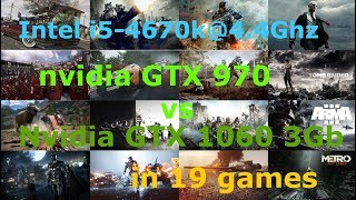 GTX 970 vs GTX 1060 3Gb i54670k44Ghz HighUltra settings 1080p in 19 games [upl. by Nevar251]