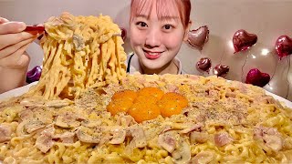 ASMR Carbonarastyle Buldak Fire Noodles【Mukbang Eating Sounds】【English subtitles】 [upl. by Bolme]