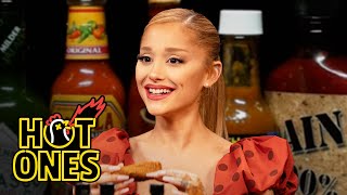 Ariana Grande Hits a High Note While Eating Spicy Wings  Hot Ones [upl. by Aztilem566]