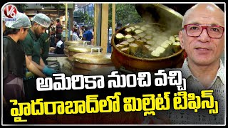 Man From USA Serves Best Millet Tiffins At JNTU Metro Station  Hyderabad  V6 News [upl. by Odlonra]