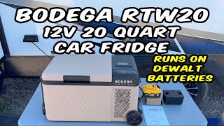 Bodega RTW20 20 Quart 12 Volt Car Refrigerator Overland Fridge Freezer Dewalt Battery [upl. by Arykahs418]