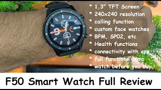 Smart Watch F50  unboxing and full review  how to connect with app  full menu go though [upl. by Jacquelynn273]