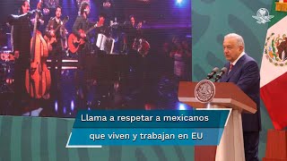 Con quotpermisoquot de Los Tigres del Norte AMLO pone corrido en la mañanera en defensa de migrantes [upl. by Ahsekad945]