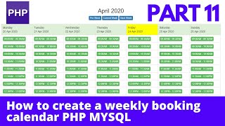 How to create a booking calendar  Weekly Calendar  php mysql [upl. by Jovitta]