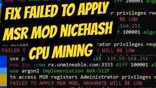 Failed to Apply MSR mod Nicehash Fix CPU Mining [upl. by Follmer407]