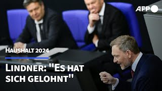 Lindner verteidigt Haushalt 2024 quotEs hat sich gelohntquot  AFP [upl. by Rani]