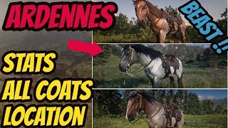 Red Dead Redemption 2 Ardennes Beast  LOCATION amp ALL COATS amp STATS GOOD HORSE GUIDE [upl. by Aihsetal876]