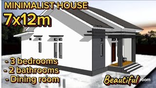 Desain Rumah minimalis ukuran 7x12m ada 3 kamar tidur cocok di pedesaan [upl. by Baudin368]