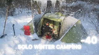 EXTREME 40° Solo Winter Camping 5 Days  Snowstorm Hot Tent Camping In A Blizzard  ASMR [upl. by Pleasant]