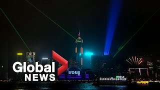 New Years 2020 Hong Kong skyline illuminated with electric light show  FULL [upl. by Idalia]