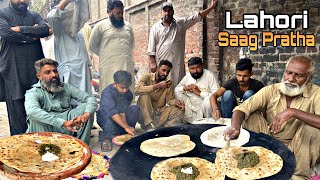 Desi Saag Paratha in Lahore  Lahore Cheapest Saag Paratha Street Food Nashta  Saag Aloo Paratha [upl. by Yetak558]