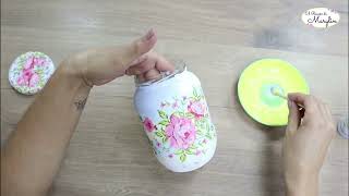 3 IDEAS con frascos de vidrio y DECOUPAGE [upl. by Raddi]