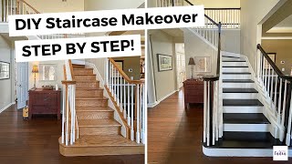 DIY Staircase Makeover  STEP BY STEP guide to refinishing your stairs [upl. by Calabresi]