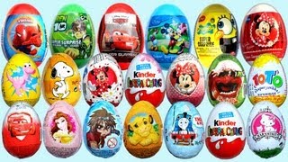 28 Surprise Eggs Kinder Surprise Minnie Mouse Mickey Mouse Cars 2 Disney Pixar [upl. by Kamerman]