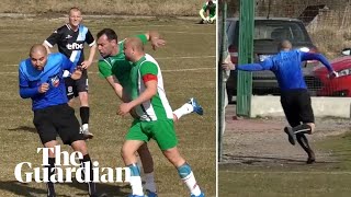 Bulgarian football match abandoned as referee chased off pitch [upl. by Eerok]