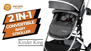 Kinder King 👶 2 in 1 Convertible Baby Stroller  Folding High Landscape Infant Carriage [upl. by Aliekat]