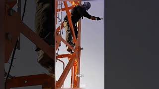 Installing steel pin on the tower frame Satisfying jobs and machinery in the world shorts [upl. by Htennaj]