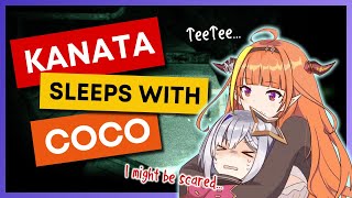 Amane Kanata crawls into Cocos bed after streaming Outlast KanaCoco TeeTee Eng SubHololive [upl. by Heida]