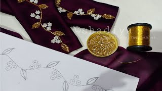 Beautiful simple beadwork embroidery for blouse kurti sleeves beadwork with normal needle [upl. by Winifred]