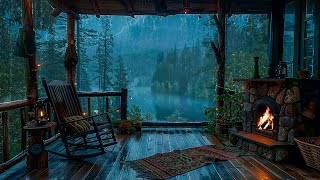 Sitting On The Porch On A Stormy Day Heavy Rain and Fireplace Sounds To Sleep Relax Rest Study [upl. by Thomasa520]