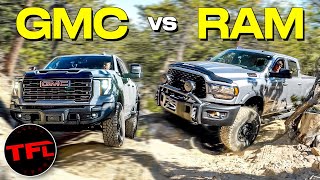 Big Boy Battle GMC Sierra HD AT4X AEV vs Ram 2500 OffRoad Smack Down [upl. by Xaviera]