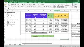 Varianza Desviación Estándar y Coeficiente de Variación en datos agrupados EXCEL [upl. by Okomot963]