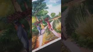 Watercolor Landscape  Village Women fetching firewood  Watercolour Painting 15 [upl. by Doll962]